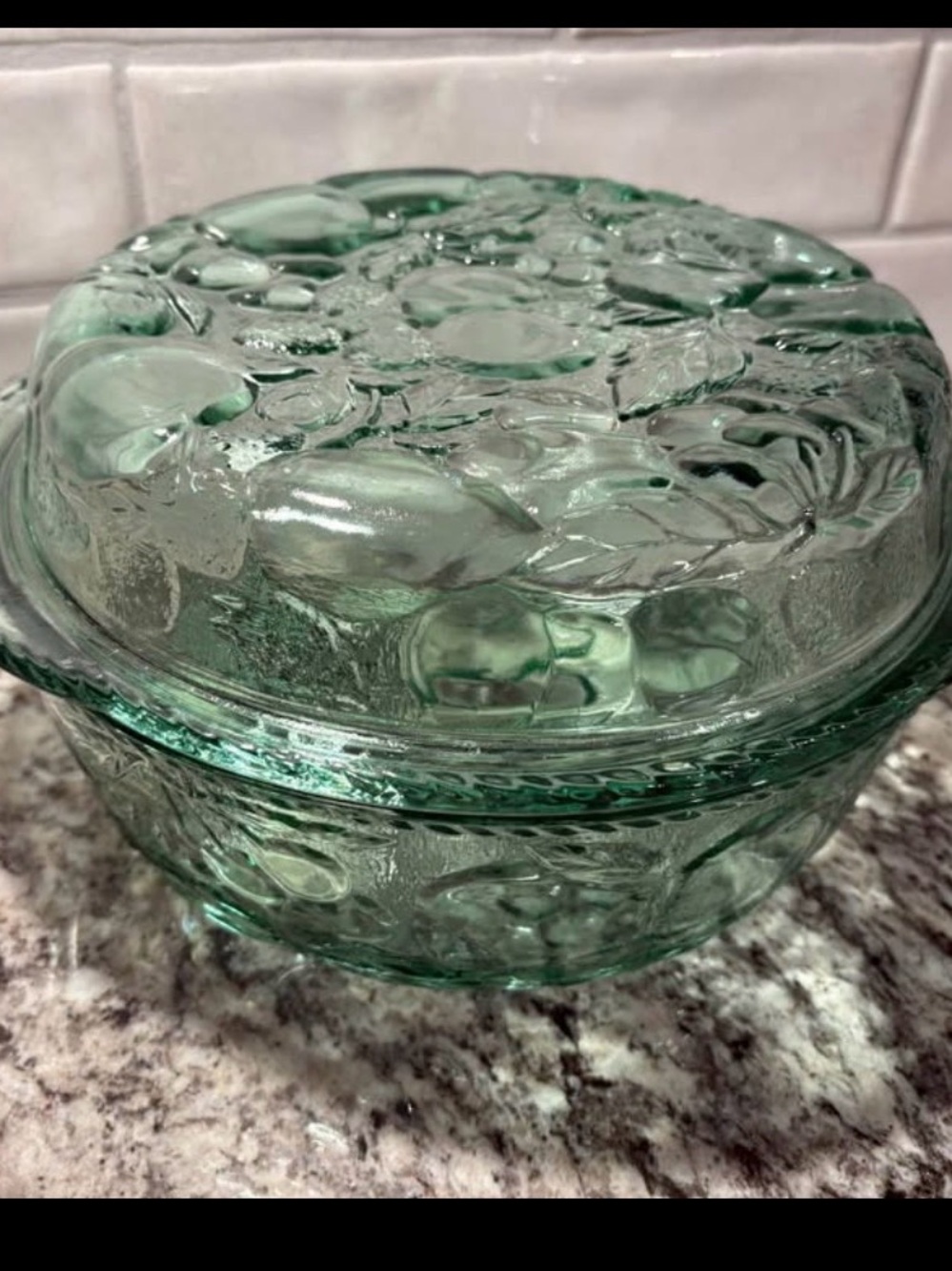 Textured Glass Covered Bowl - Seafoam Green